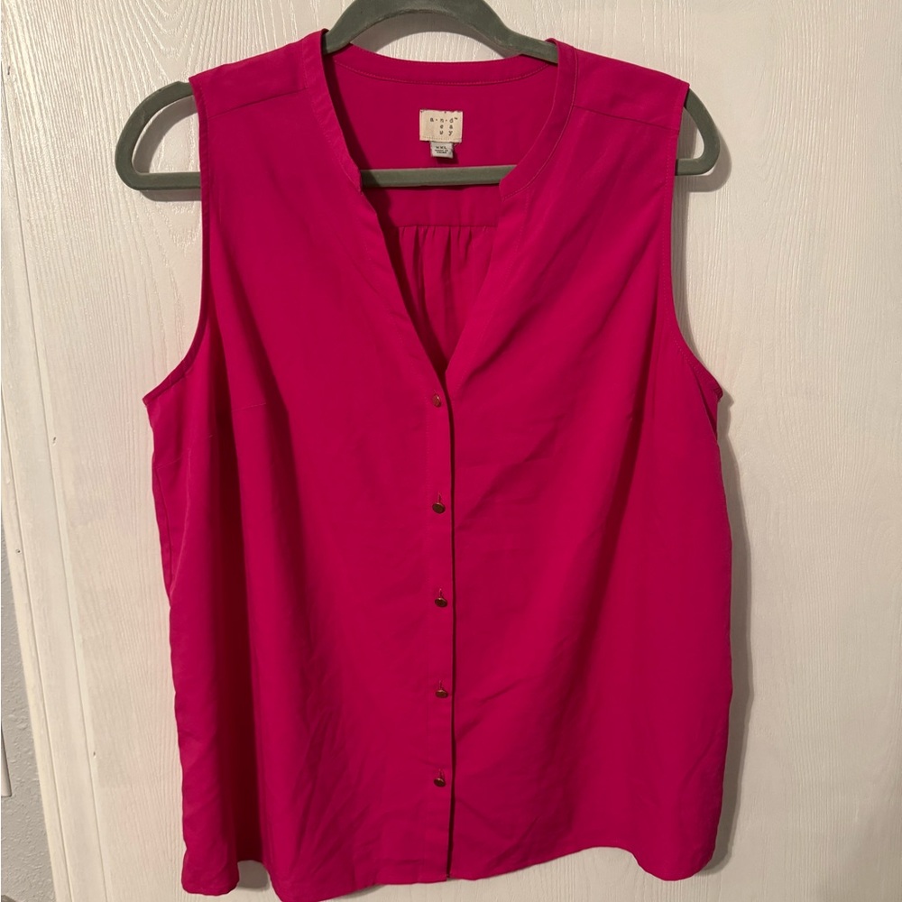Sleeveless hot pink button down blouse